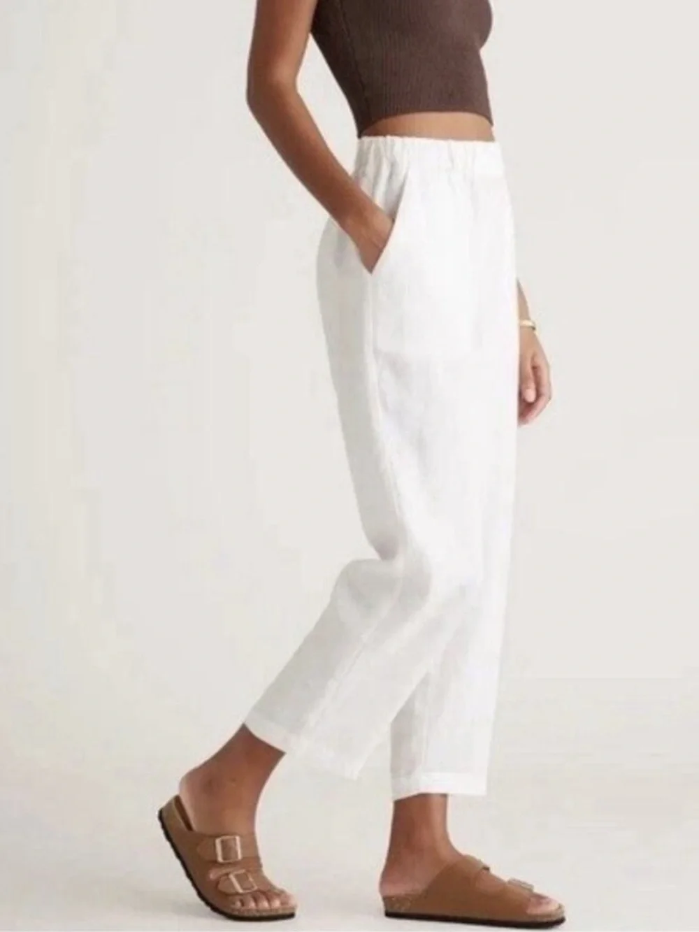 Quince 100% European Linen White Pull-On Pants Size M 8875